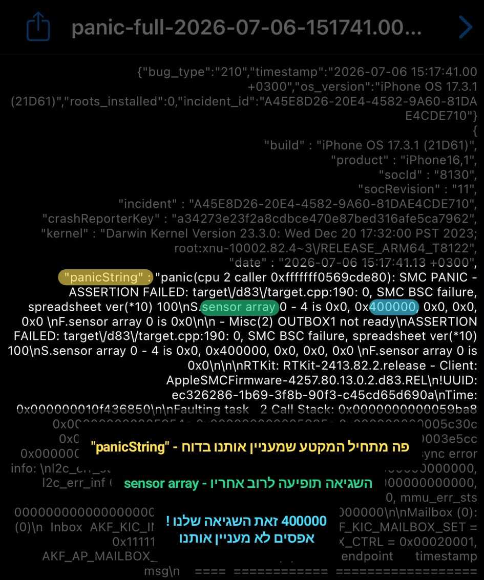 דוגמה לקוד שגיאה HEX